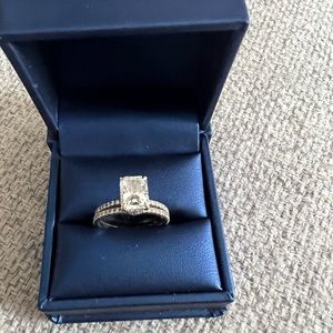 Certified 2.5ct Mossainite & Diamond Engagement Ring With Diamond BandWhite Gold